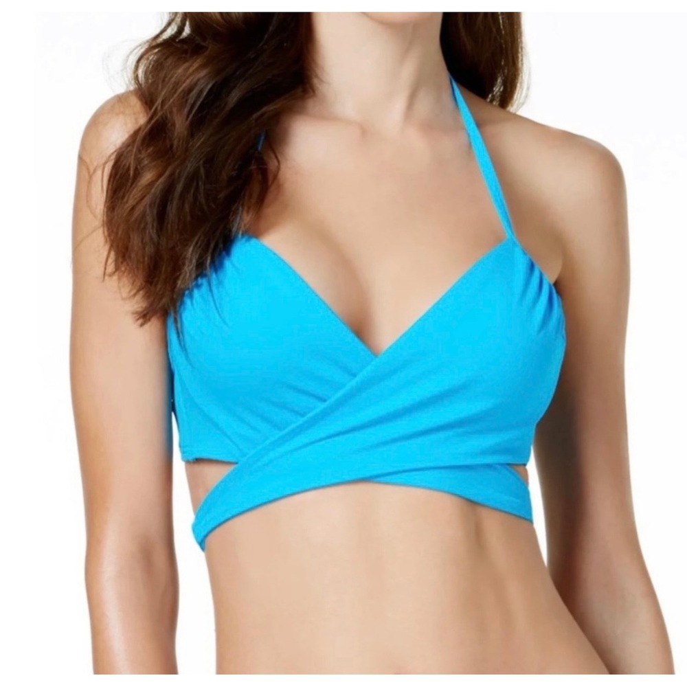 NWT Sundazed Simone Blue Halter Wrap Underwire Bikini Top 36C F17003 - Picture 2 of 5